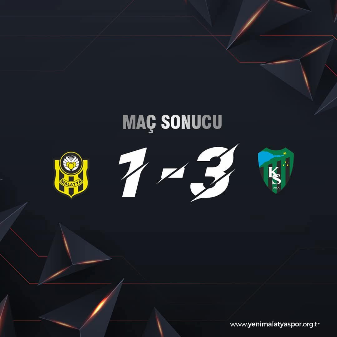 Yeni Malatyaspor, Kocaelispor'a 3-1 mağlup olarak mağlubiyet serisine bir yenisini