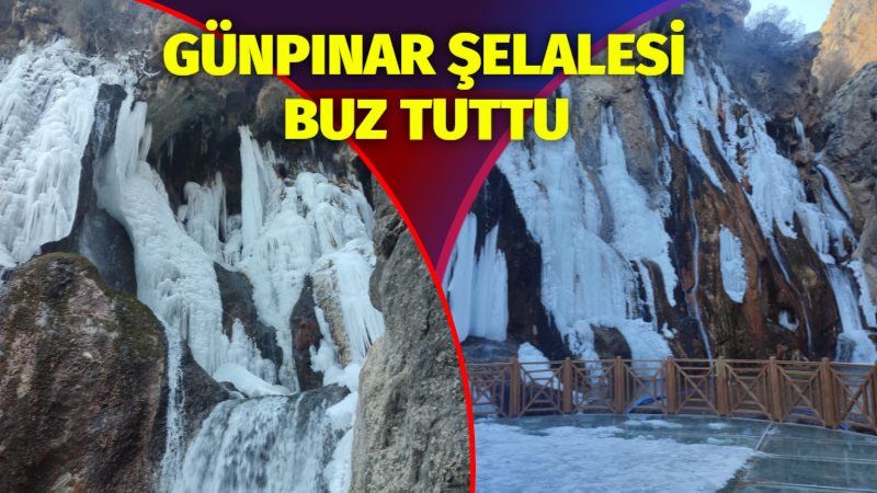 Malatya’nın Darende İlçesinde bulunan Günpınar Şelalesi, dondurucu soğuklardan nasibini aldı.